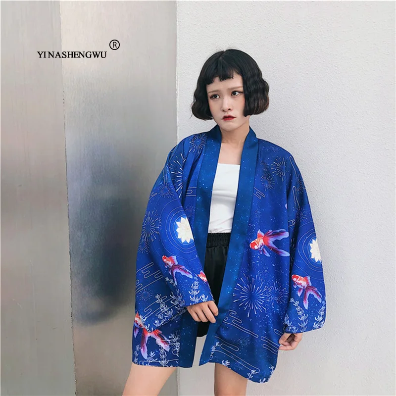 as picture-17.6 Yukata, женская блузка с поясом, новая мода, кимоно, блузка, японский веер, принт, женская рубашка, летняя, солнцезащитная, топы, Япония, кимоно, для женщин - Цвет: as picture-17.6