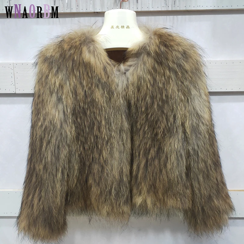 Enlarge Knit Knitted Real Raccoon Fur Coat raccoon dog hair knitting short coat fashion coat Winter Warm Genuine Fur Coat Ourwear