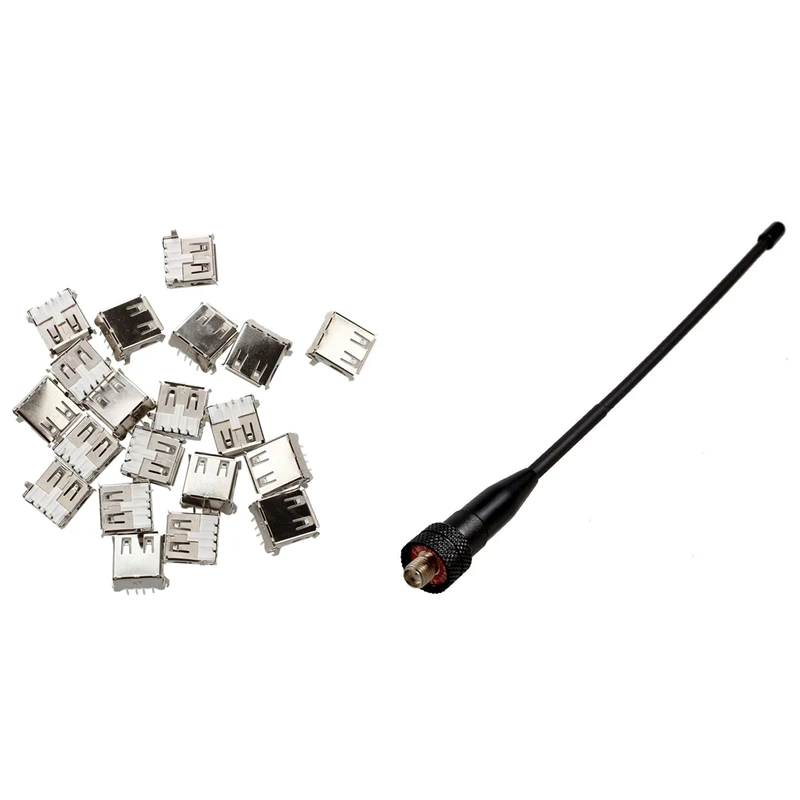 

21 шт. аксессуары: 1 двухдиапазонная антенна VHF/UHF и 20 шт. прямоугольных разъемов USB типа A DIP