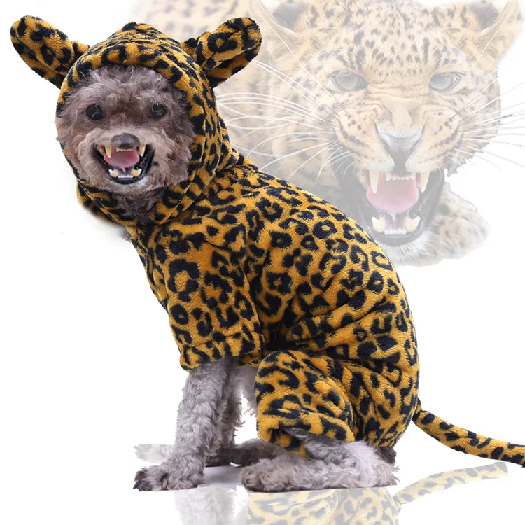 

Funny Halloween Costume Dresses Leopard Cosplay Dog Jumpsuit Bodysuit Warm Fleece Pajamas For Small Dogs Chihuahua Puppy Clothes