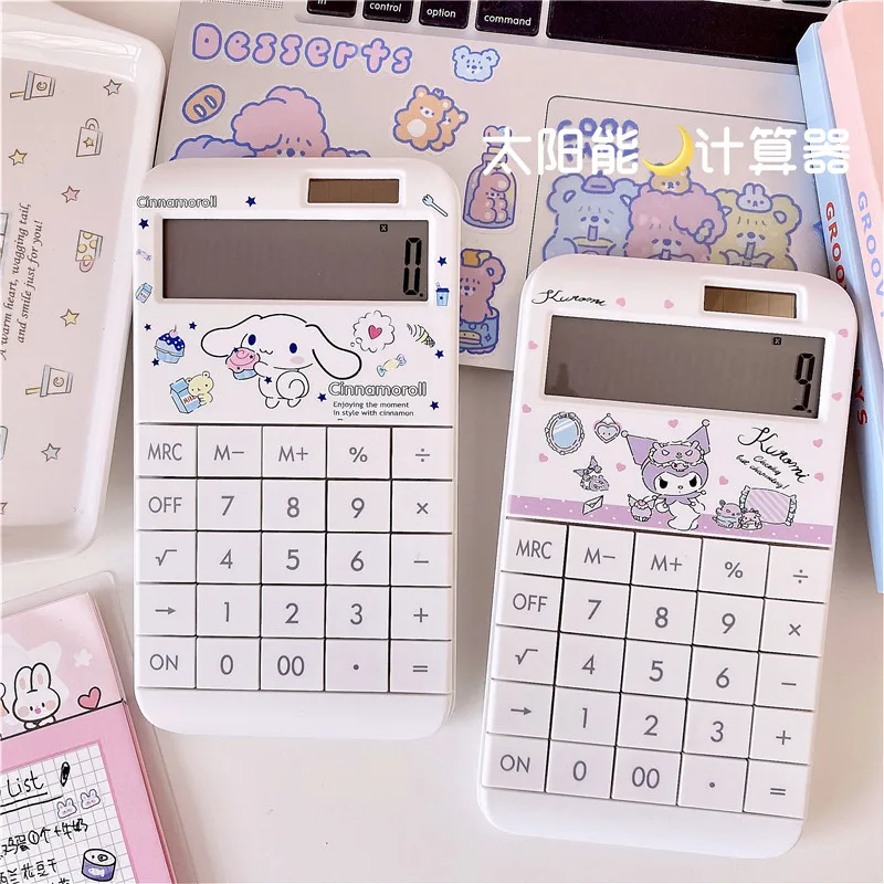1Pcs Cute Sanrio Cartoon Kuromi Cinnamoroll Doll 12-Digit Portable Solar Energy Student Learning Office Calculator Anime Toys