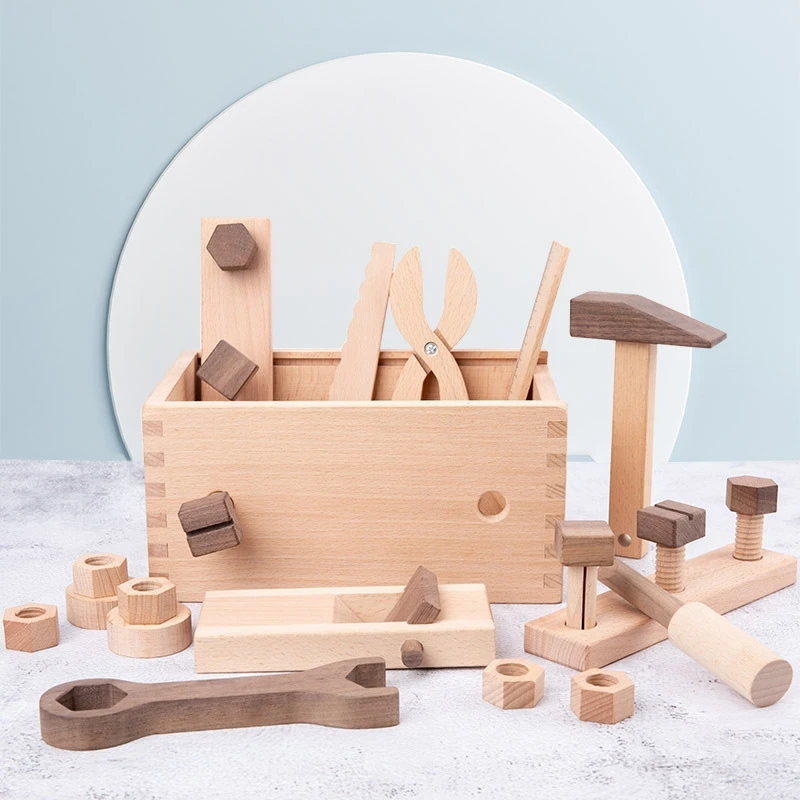 Wooden Tool Box Kids Disassembly Toy Screw Nut Combination Assembly Construction Working Set Role Play | Игрушки и хобби