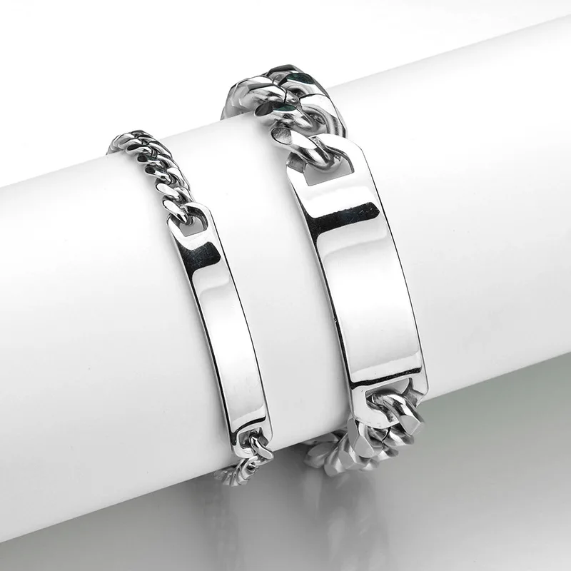 custom silver Nameplate bracelets mens stainless steel fashion charm chains bracelets chain on hand gifts for man simple