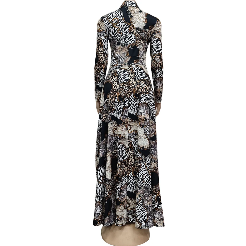 

Aesthetic Print Vintage Fit and Flare Dress Women Turn Down Collar Long Sleeve Holiday Dress Spring 2021 High Waist Robe Femme