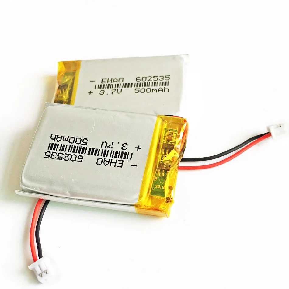 3,7 V 500mAh 602535 lipo литий-полимерная аккумуляторная батарея JST 1,25 мм 2 pin для MP3 gps DVD bluetooth рекордер гарнитура камера - Цвет: 2pcs