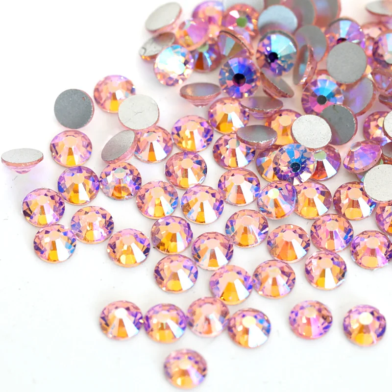 Розовые стразы для дизайна ногтей всех размеров стеклянные без горячей фиксации