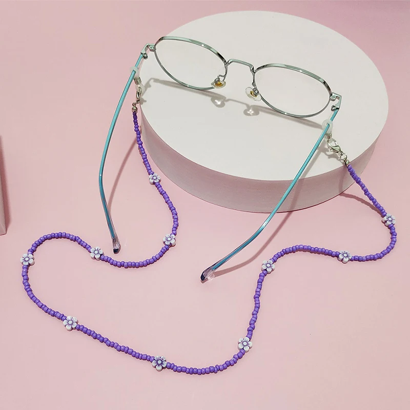 

Цепочка для очков с цветами женская, милая Шейная цепочка с разноцветными бусинами, аксессуары для очков, шнурок для солнцезащитных очков