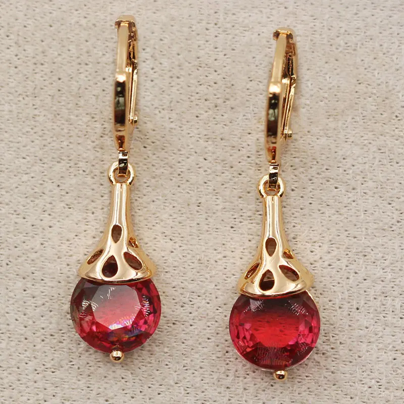 Женские богемные серьги-подвески роскошные золотые серьги с красным цирконом
