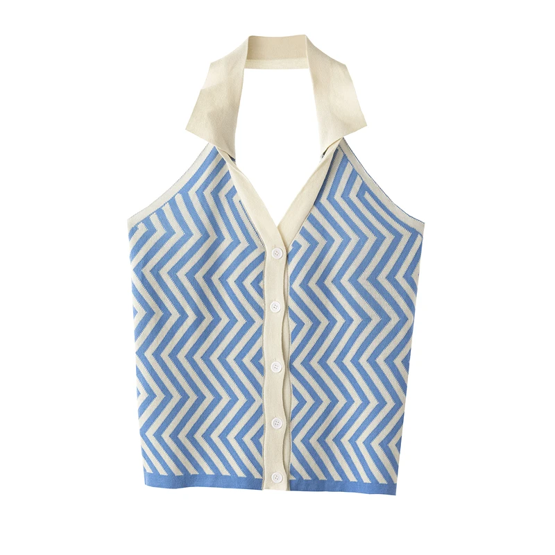 

Plus Size Vest Top Female V-neck Slim Single Breasted Lapel Stripe Knitting Sexy Halter Summer Camis Sleeveless Basic Tops