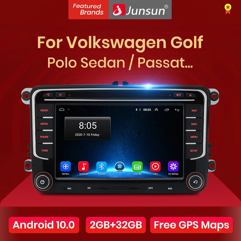 Junsun Android 10 0 автомобильный Радио мультимедийный плеер GPS для VW/Volkswagen/Golf/Polo