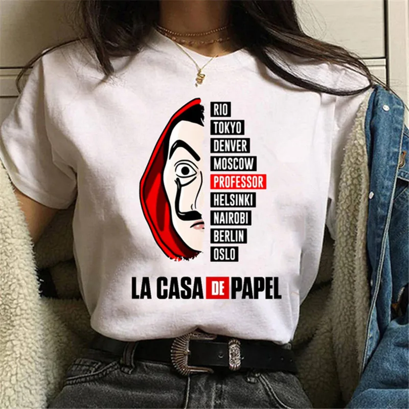 

Anime La Casa De Papel T Shirt Women Cartoon Money Heist Tee House of Paper Kawaii Funny Bella Ciao Unisex Graphic T-shirt