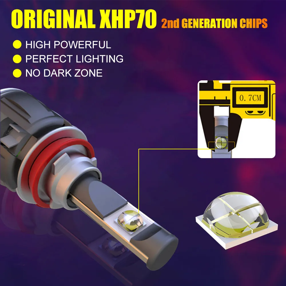 Новое поступление светодиодные лампы XHP70 2 го поколения 9005 hb3 H11 H9 H8 H4 H7 фары H1 9006 hb4