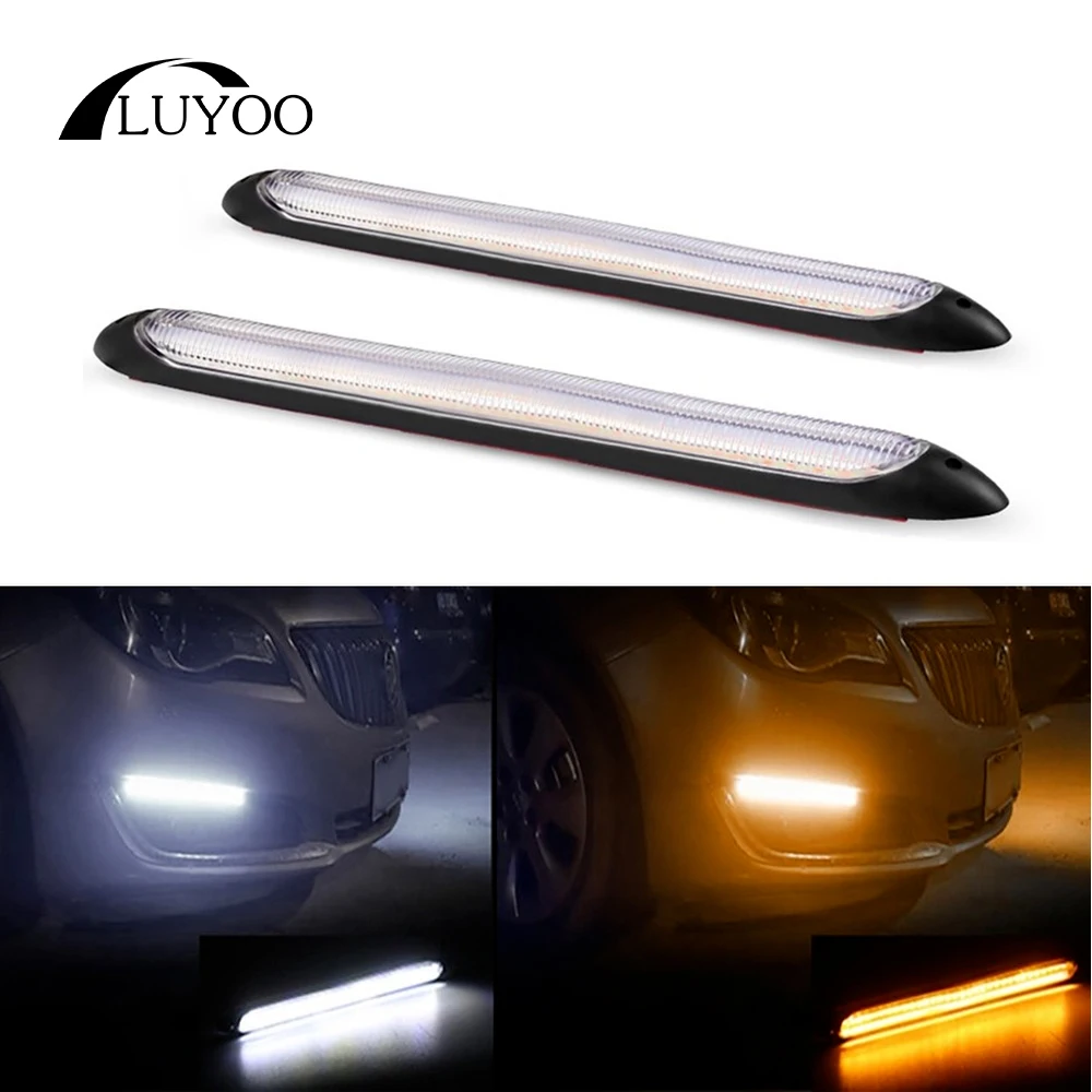 

Luyoo 1pair 12V Bright DRL LED Daytime Running Light for Car Headlight Sequential DRL LED Turn Signal Yellow Flow Auto Day Light