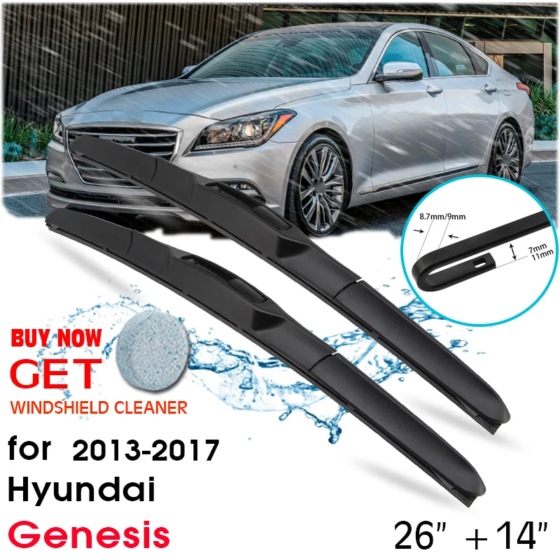 

Car Blade Front Window Windshield Rubber Silicon Refill Wiper For Hyundai Genesis 2013-2017 LHD / RHD 26"+14" Car Accessories