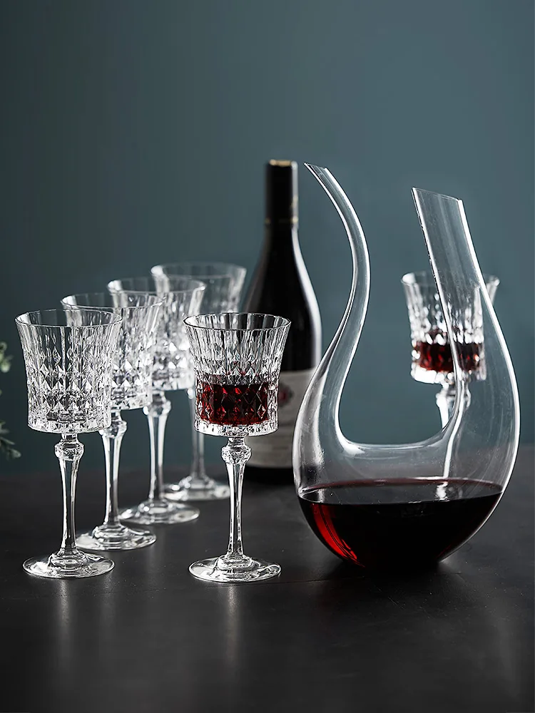 

French Crystal Glass Wine Cup Set Luxury Whisky Champagne Goblet Glasses Crystal Rotate Cups Holder Retro Diamond Craft