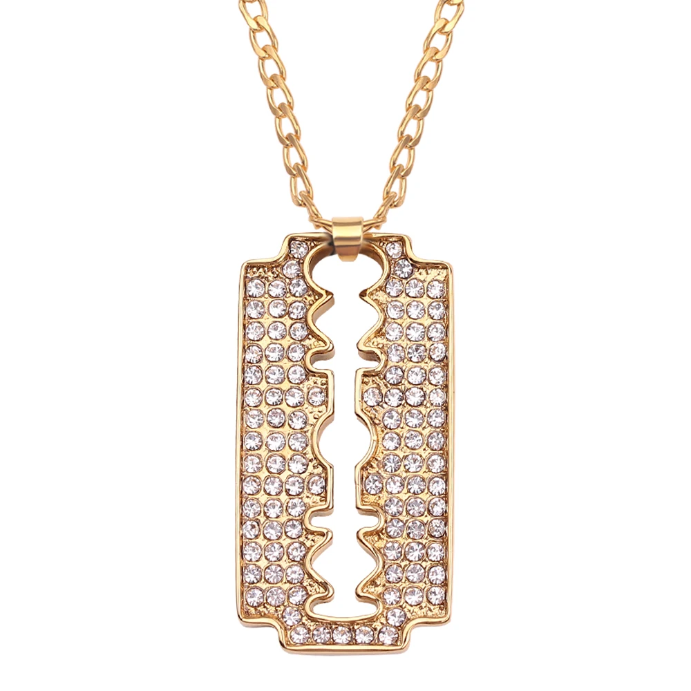 Роскошное Ожерелье Стразы с золотым лезвием в стиле хип хоп мужской ошейник рок