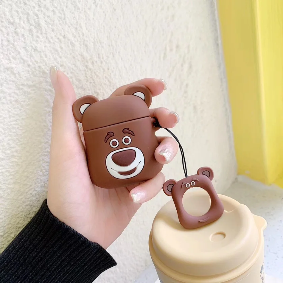 B Brown Для AirPods чехол 3D милый мультяшный медведь чехол для наушников для Airpods 2/i10/i11TWS ins стильный защитный чехол с кольцом на палец - Цвет: B Brown