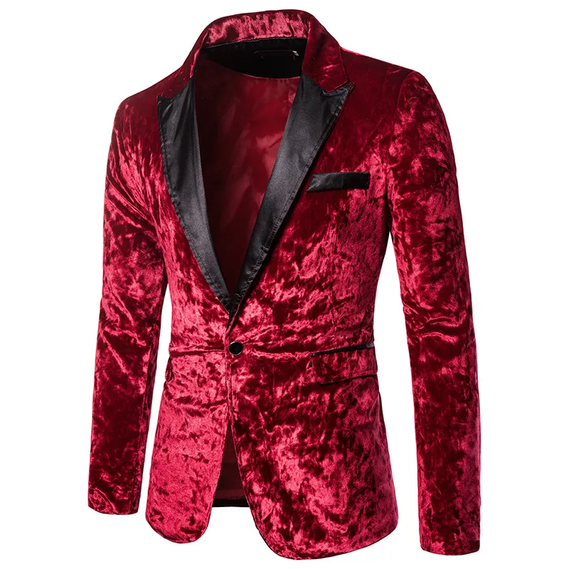 Мужской осенне зимний бархатный винно Красный Модный костюм для отдыха пиджак