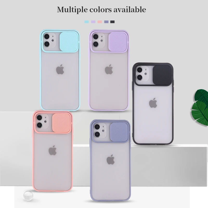 

Sliding Camera Lens Protection Phone Case For iPhone 11 12 Pro Max Mini XS XR X 7 8P Matte Transparent Candy Color Cover Shell
