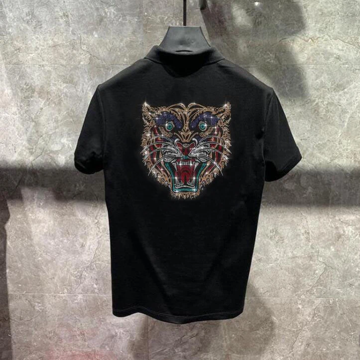 

Летние рубашки поло Стразы, мужские брендовые модные уличные приталенные поло с коротким рукавом, размера плюс 4XL