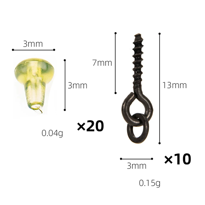 

10pcs Bait Screws With Oval Ring + 20pcs Hook Stops Carp Fishing Tackle Chod Rig
