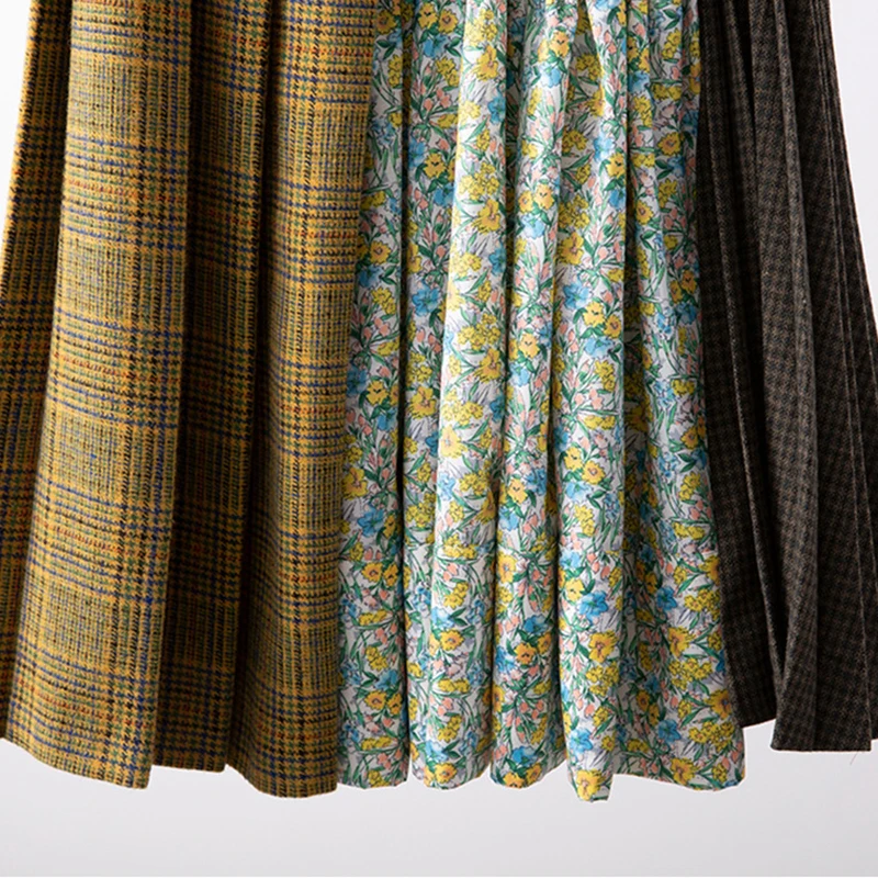 

CHICEVER Vintage Skirt For Women High Waist Patchwork Plaid Hit Color Oversized Loose A Line Mid Skirts Female 2020 Clothing New