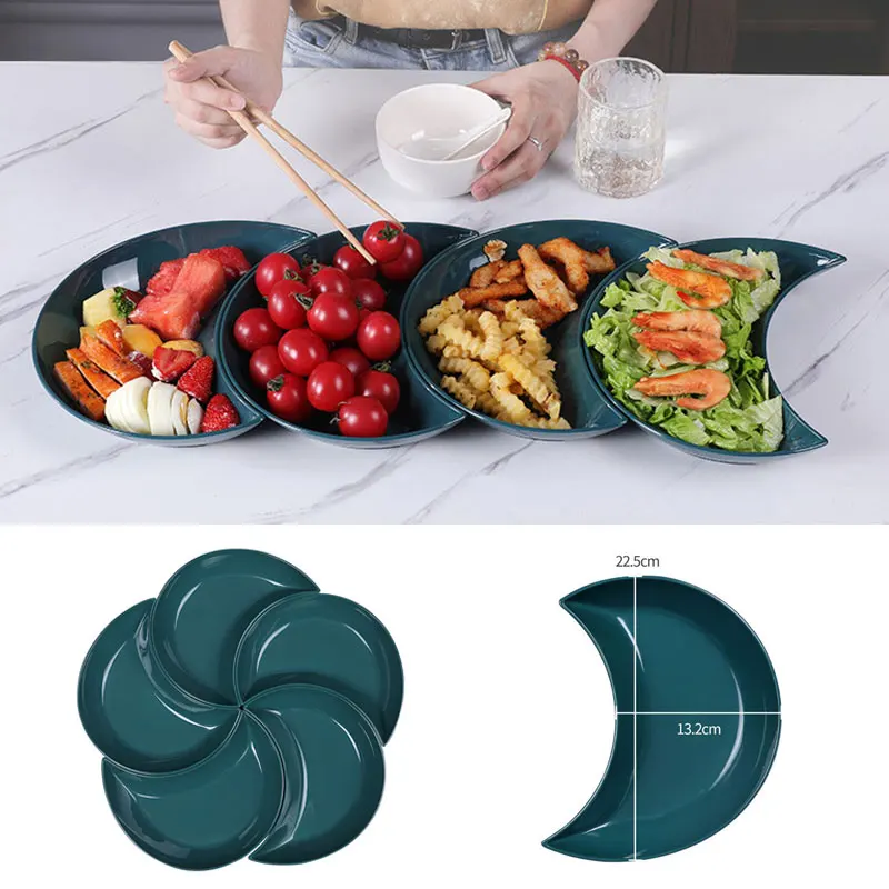 

5pcs Plastic Crescent Shaped Kitchen Dinner Plates Dishes Stackable Food Snack Fruit Dishes Saucer Tea Dessert Tray Tableware