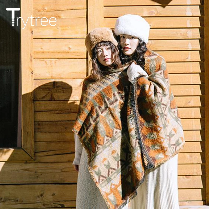 Осенне-зимний Повседневный женский шарф Trytree 2021 праздничная Вязаная Шаль из