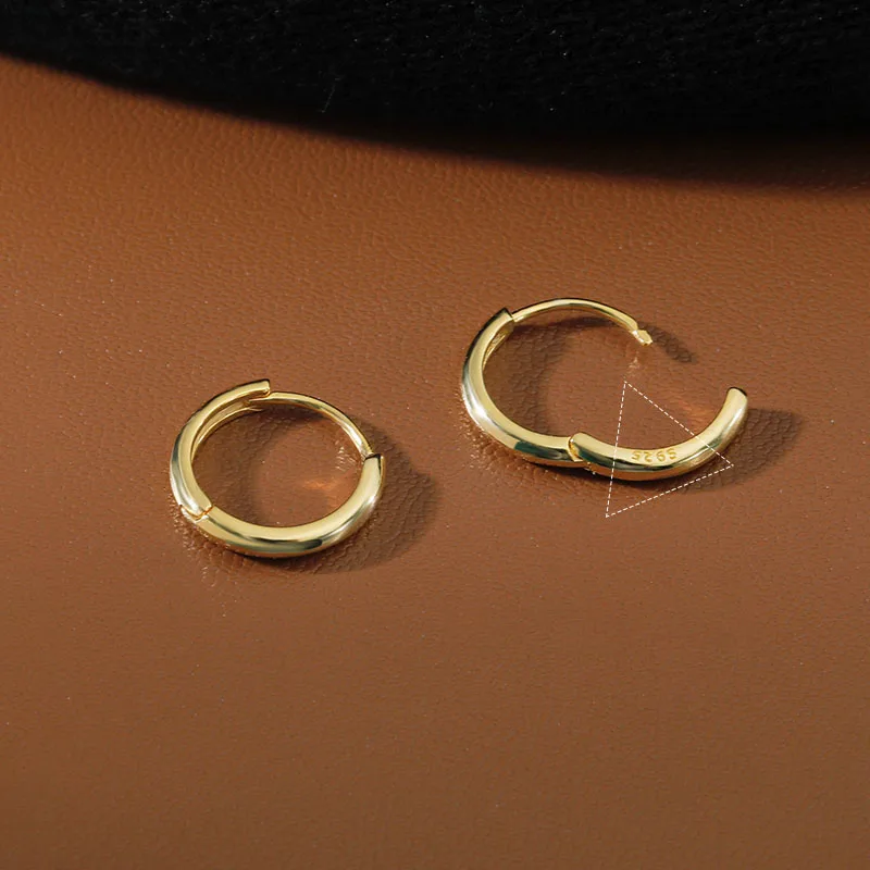 

ANENJERY 925 Sterling Silver 1 Pair Minimalist Huggie Hoop Earrings For Women Gold Tiny Round Earrings 6mm/8mm/10mm/12mm/15mm