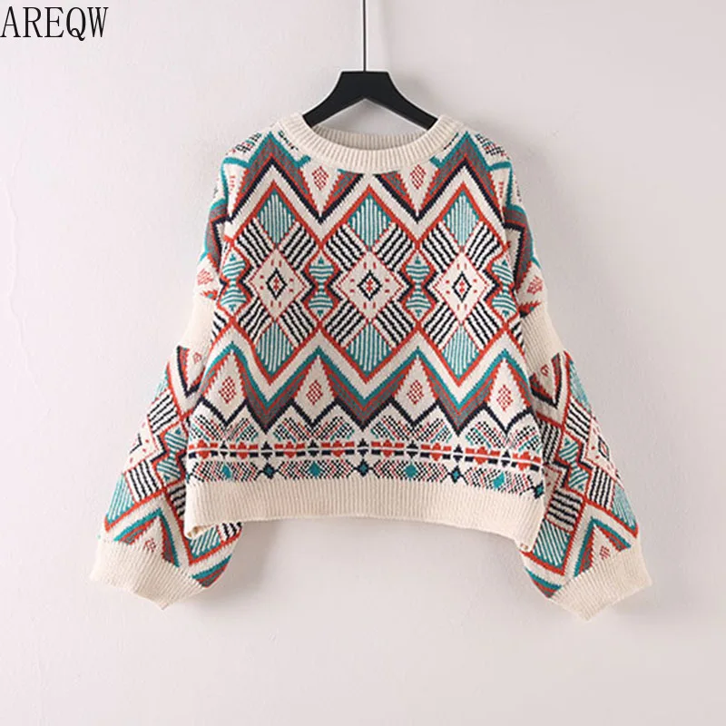 Короткий пуловер свитер женский 2019 Весна Осень Новый корейский стиль свободный