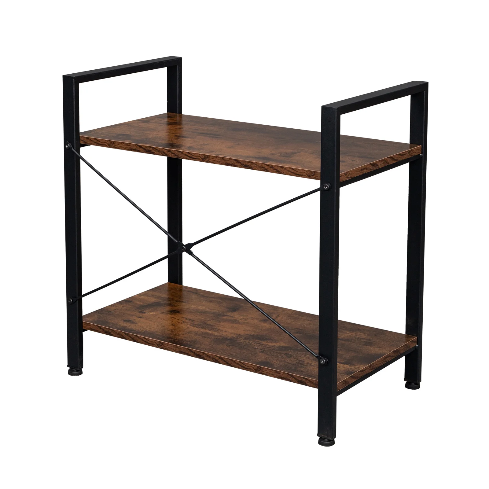

US Vintage Bookshelf 2 Tier Bookcase Modern Narrow Book Shelf and Book Case Industrial Wood Shelving Unit for Living Room