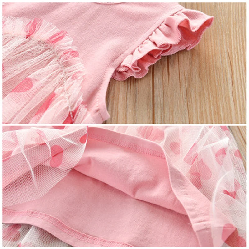 

Humor Bear Sleeveless Girls Dress Summer Pink Color Love Patchwork Mesh Sweet Priness Party Dress