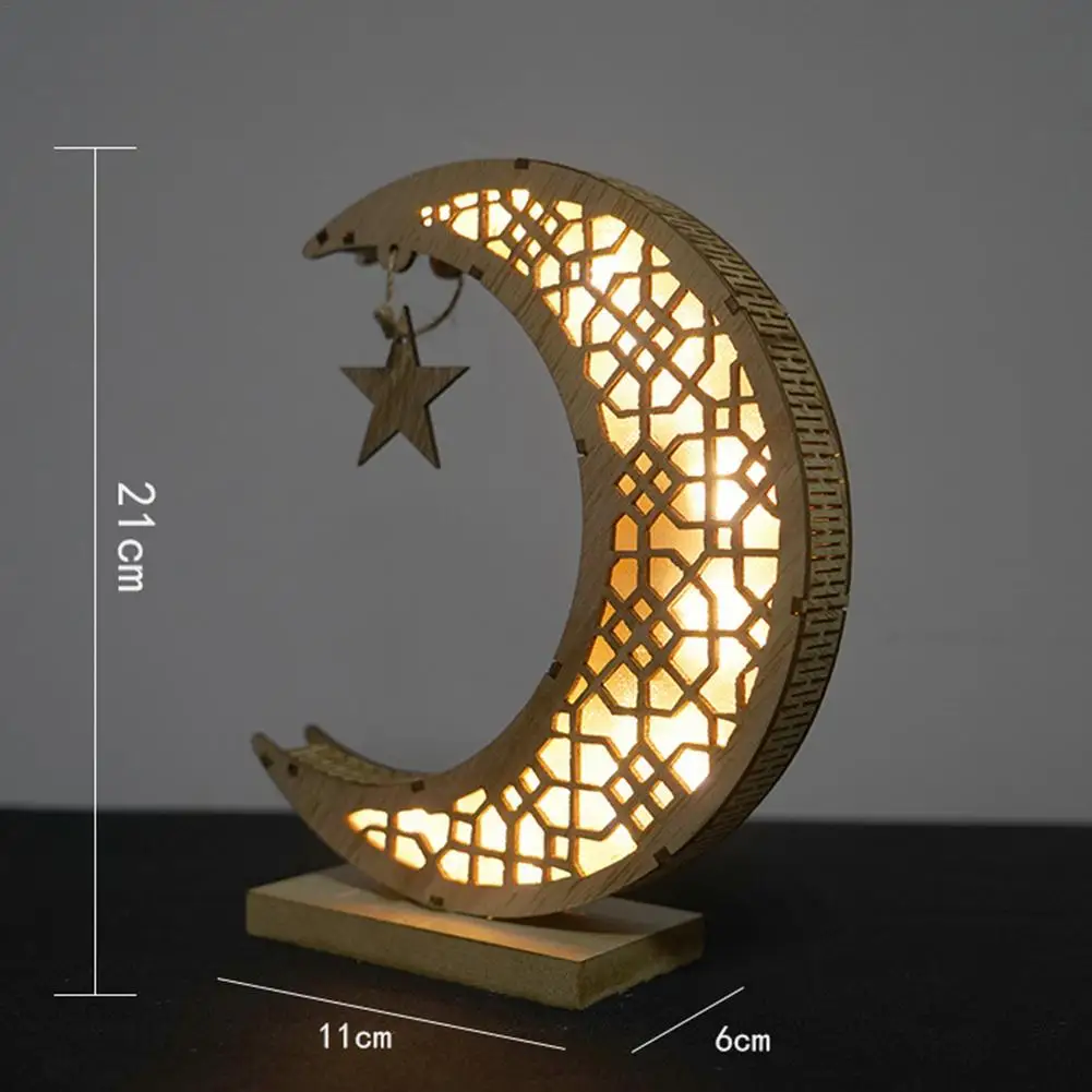 

Eid Lighted Ornament Ramadan Wooden Ornament Moon Lamp LED Night Light Islam Mosque Muslim Home Holiday Festival Supplies