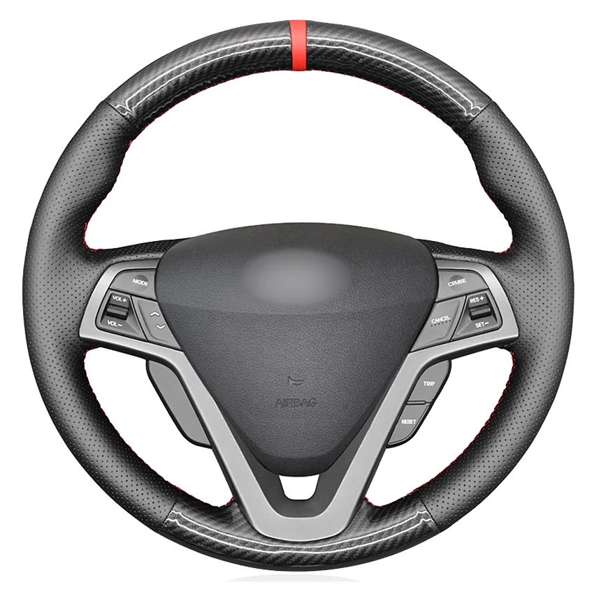 

Black Carbon Fiber Leather Hand-stitched Car Steering Wheel Cover For Hyundai Veloster 2011 2013 2012 2014 2015 2016 2017