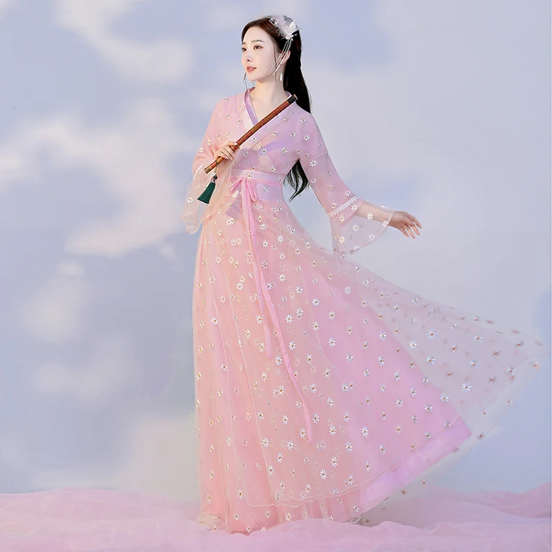 Косплей китайское традиционное платье hanfu Женский 2020 Новый розовый комплект Guzheng