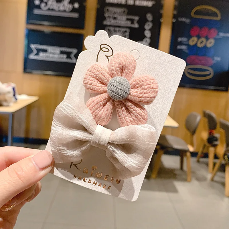 

IFMIA New 2 Pieces/set Flower Bows Children Hairpin Kids Girls 2021 Korean HairClip Fashion Bow-Knot Hair Clips Hair Accessories