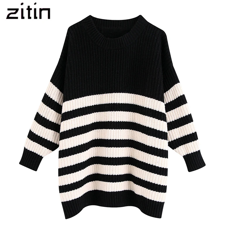 Винтажные стильные полосатые трикотажные свитера для женщин 2019 модный топ с