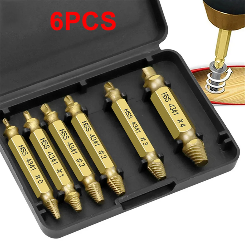 

6pcs Screw Extractor Speed Out Drill Bits Tool Box Double Side Durable Broken Bolt Remover Screw High Strength Tool