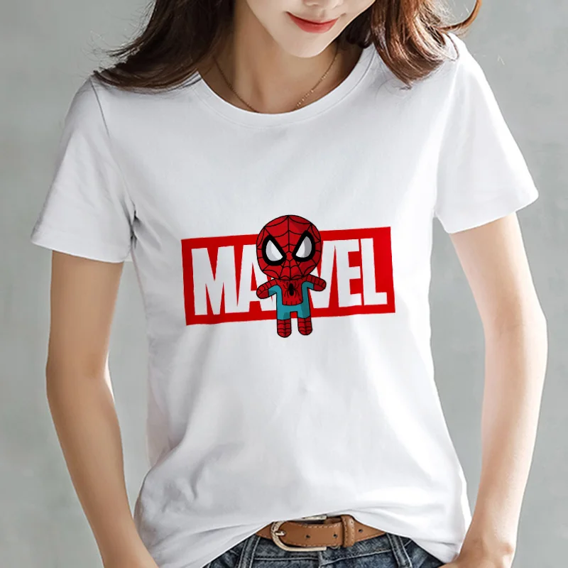 LUSLOS серия Marvel Футболка модная Супергерои мультфильм печать белая футболка Женская Повседневная короткий рукав o-образный вырез футболки