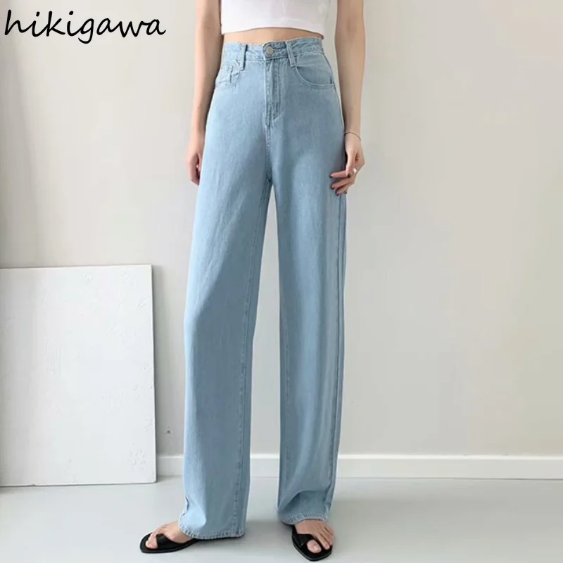

Hikigawa новые женские джинсы, тонкие, высокая талия, узкие брюки с широкими штанинами модные офисные женские туфли повседневные Прямые брюки А...