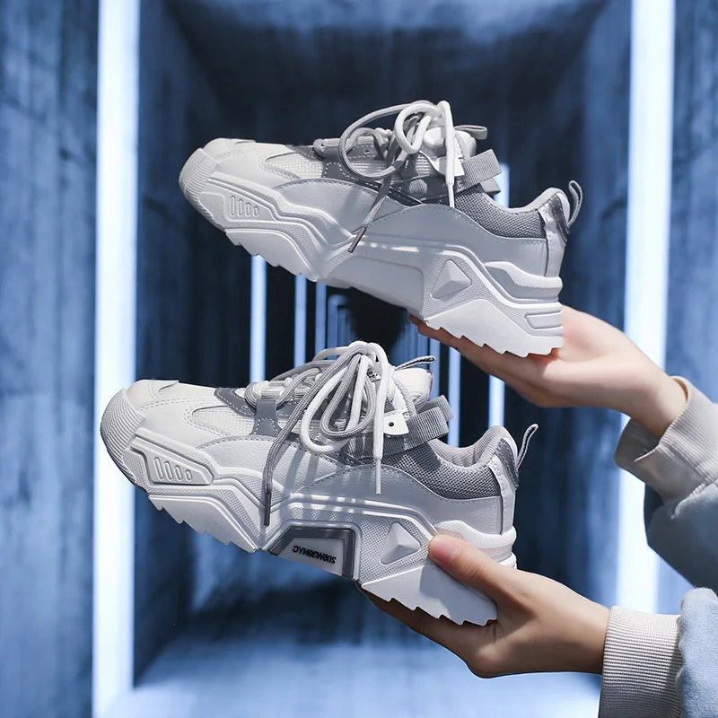 

White Women Shoes New Chunky Sneakers for Women Lace-Up White Vulcanize Shoes Casual Fashion Dad Shoes Platform Sneakers Basket