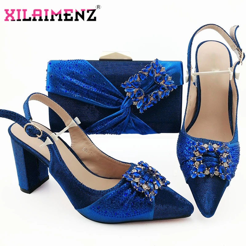 2019 новый дизайн цвет королевский синий комплект из туфель и сумочки в