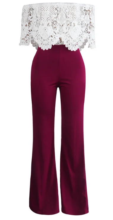 

New Cotton Casual Straight Solid Lace Broadcloth Bodysuit 2019 Sexy Style Women Long Jumpsuit