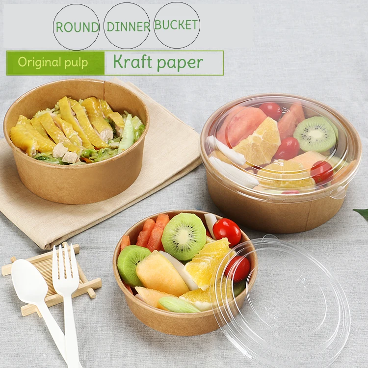 Одноразовые вынос зеленая крафт-бумага фрукты сала бумажная чаша 500 мл 300