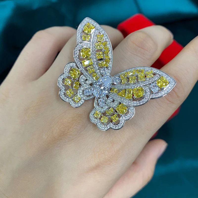 

Knobspin 100% 925 Sterling Silver Yellow Bowknot Wedding Engagement Rings For Women High Carbon Diamond Fine Jewelry Wholesale