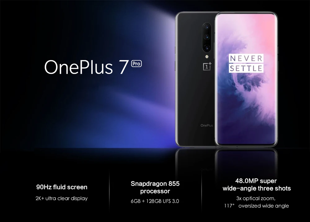 Смартфон OnePlus 7 Pro, 4G, 6,67 дюймов, Android 9,0, Восьмиядерный процессор Snapdragon 855, 2,84 ГГц, 6 ГБ ОЗУ, 128 Гб ПЗУ, 4000 МП, мАч, мобильные телефоны