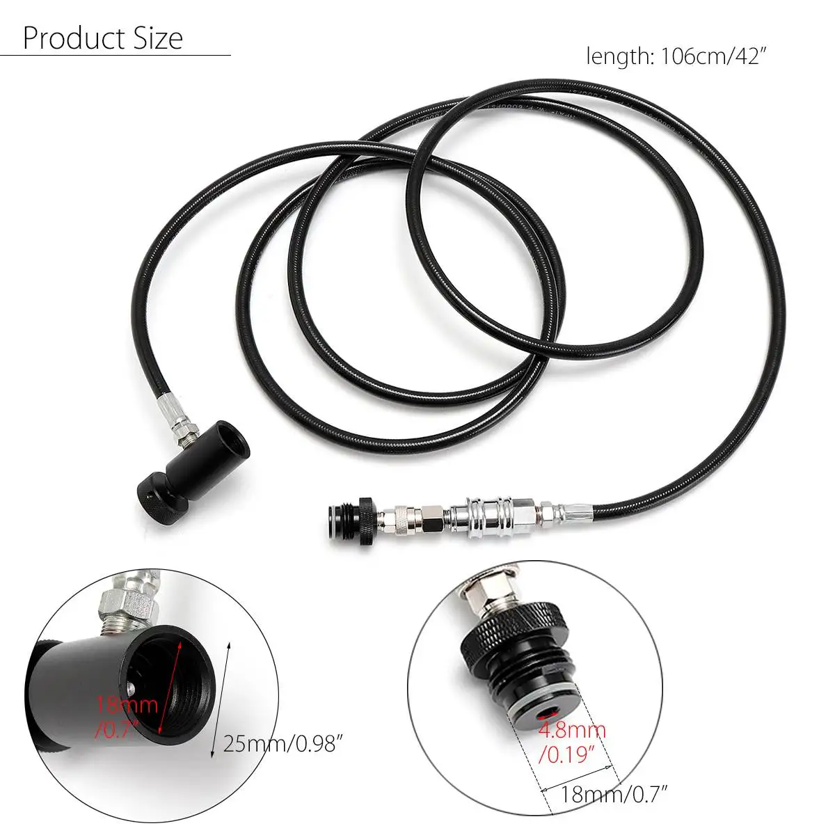 

42 '' Paintball Hose Paintball Coil Remote Hose Line with Quick Disconnect Slide Check Stainless Steel Paintball Accessories