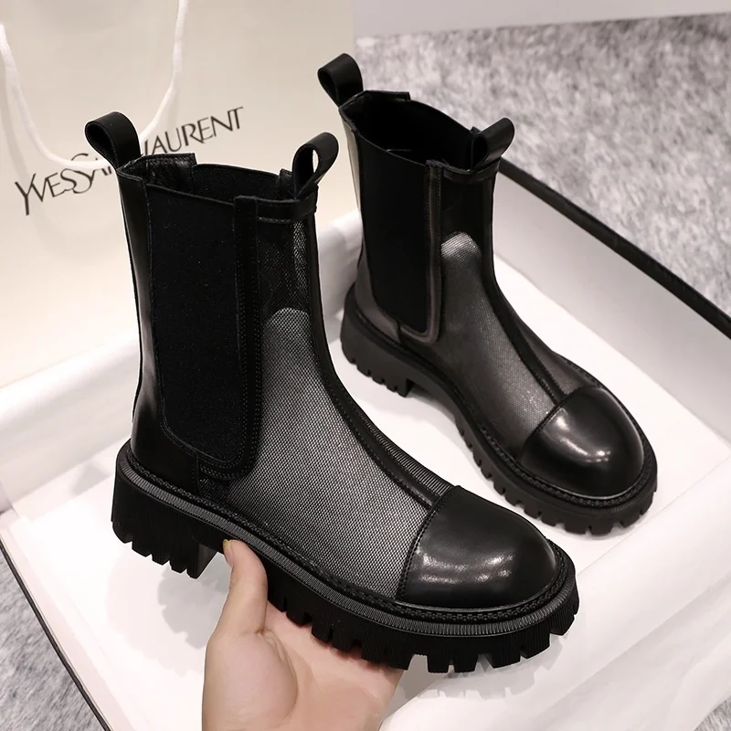 

Thick bottom mesh boots women's 2021 summer thin British style breathable hollow mesh cool boots