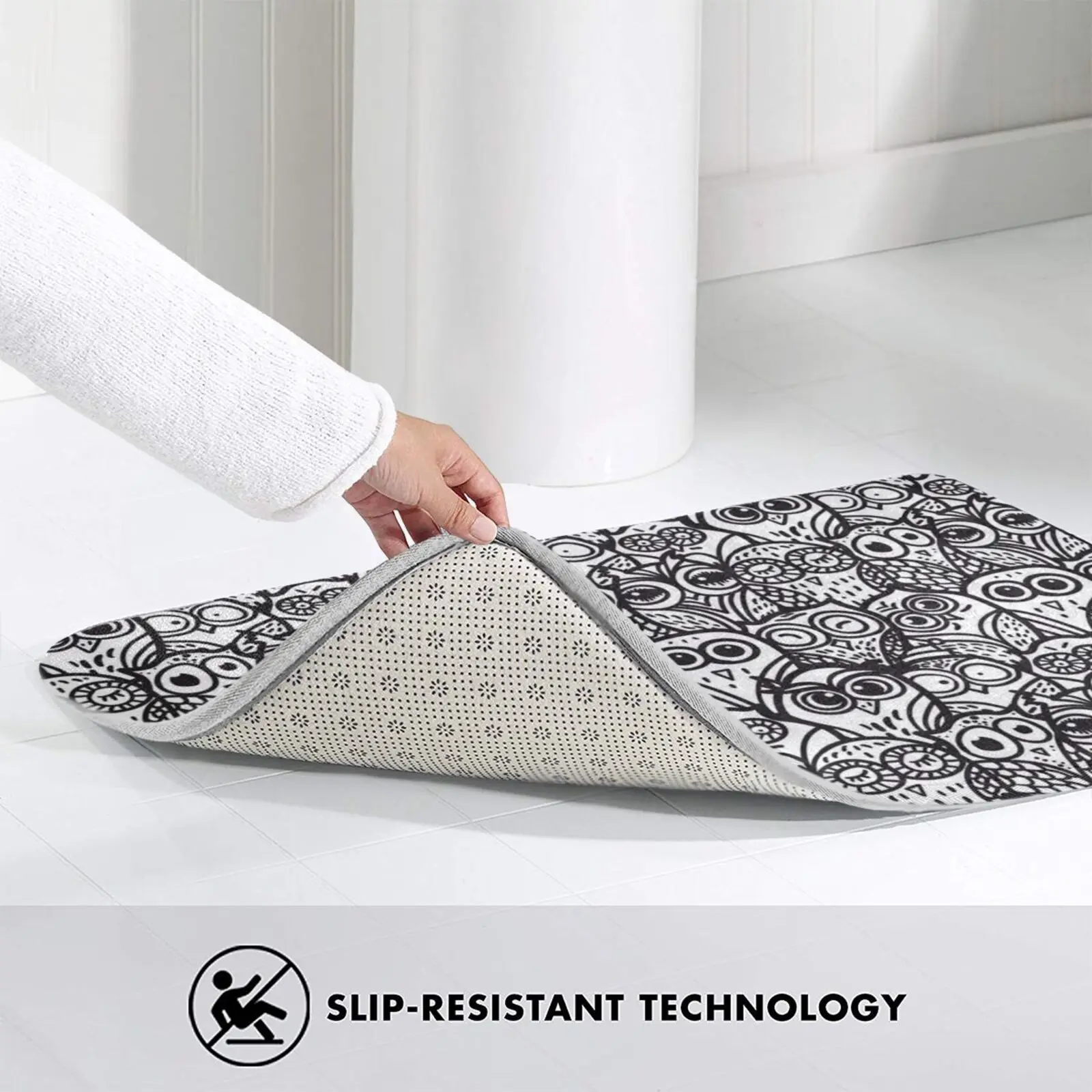 Коврик с рисунком совы коврик черно-белый нескользящий для входной двери в