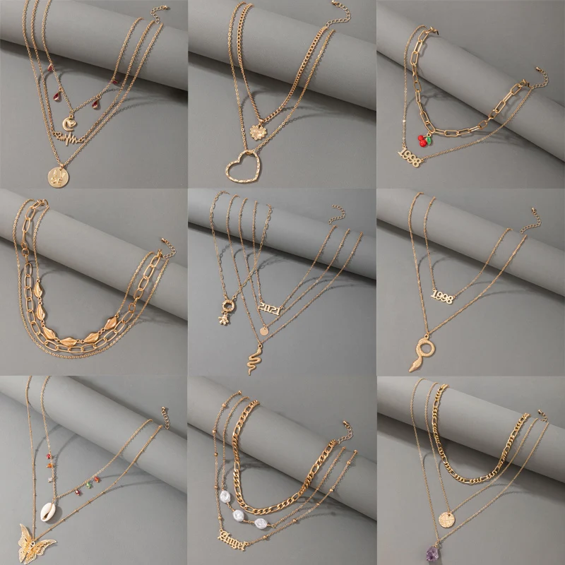 Ожерелье женское многослойное с подвеской-бабочкой и надписью 1998